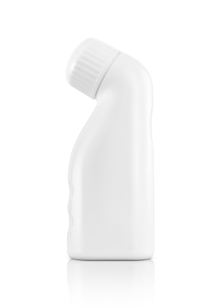 Emballage vide bouteille en plastique blanc pour maquette de conception de produit de médicament liniment isolé sur fond blanc avec un tracé de détourage