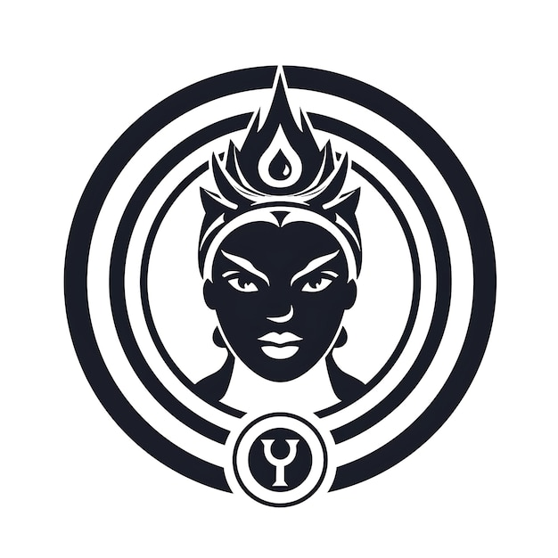 Emblème du clan Wise Queen avec la tête et l'orbe de la reine pour Decorati Creative Logo Design Tattoo Outline