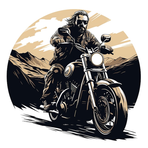 emblème du logo avec un motocycliste sur une moto sur la route Biker Travelers Club