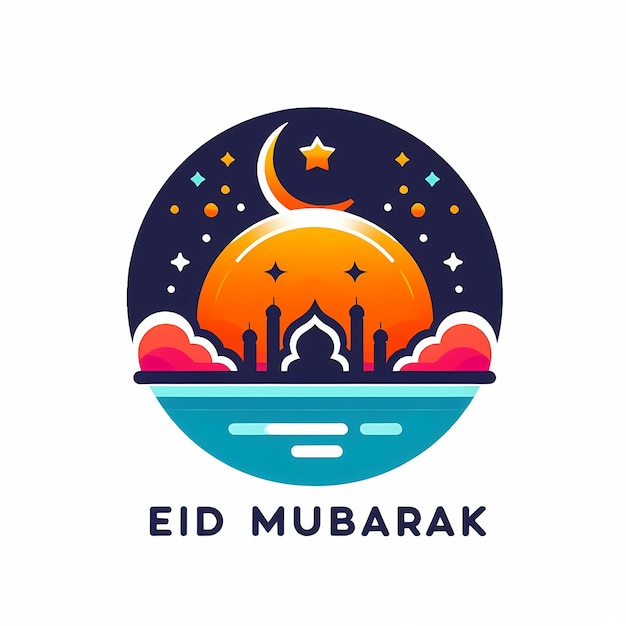 L'emblème d'Eid Mubarak est d'une forme propre et élégante, avec une palette de couleurs vives présentant le texte de Eid Mubarak.