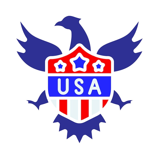 Emblème des États-Unis icône aigle américain avec des ailes étalées bouclier avec des étoiles et des rayures texte USA Symbole national et concept de patriotisme