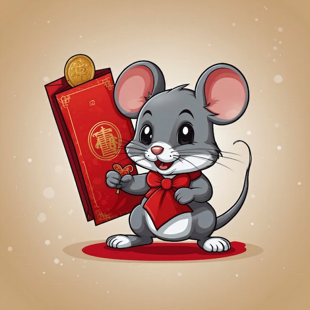 Emblème de la mascotte de la souris ludique Un vecteur d'illustration de conception de logo plat ludique présentant un Chibi