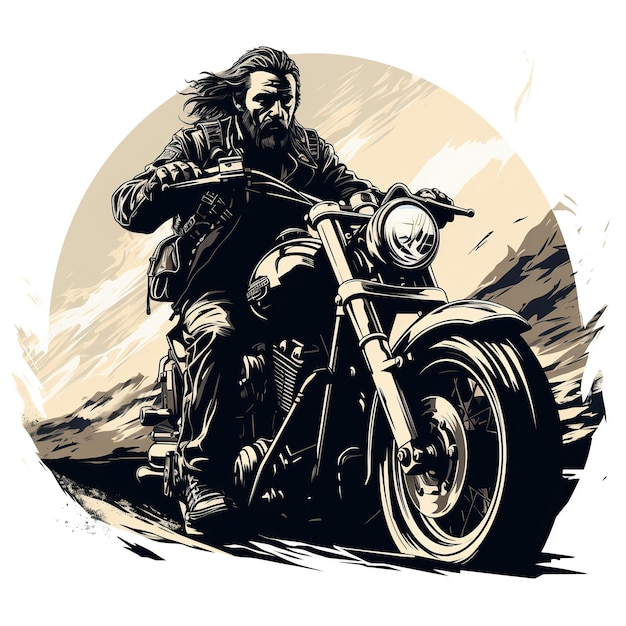 Emblème rond du logo rétro vintage avec un motocycliste sur une moto sur fond blanc