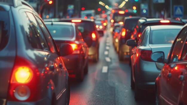 Un embouteillage sur une autoroute très fréquentée illustre l'encombrement et les problèmes de transport.