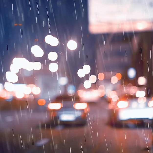 embouteillage de route de pluie / arrière-plan abstrait gouttes de pluie dans la ville sur l'autoroute, les voitures stressent l'automne