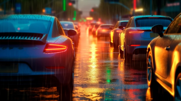 Un embouteillage sur la route, de la pluie, de l'illustrateur d'intelligence artificielle générative.