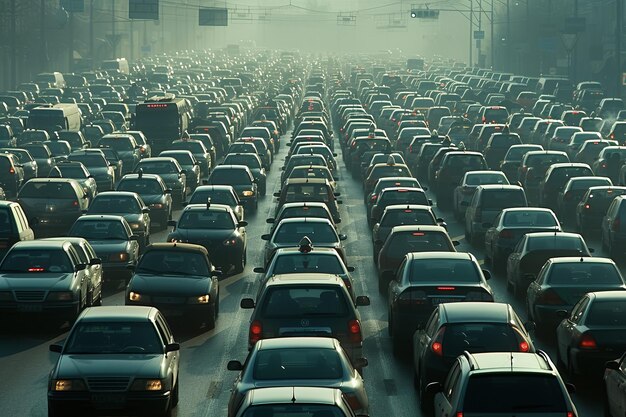 Photo un embouteillage de voitures à l'heure de pointe dans une grande ville pendant la journée