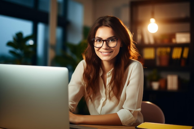 Embrassant l'enseignement à distance Une femme productive du millénaire engagée dans l'apprentissage virtuel à son style