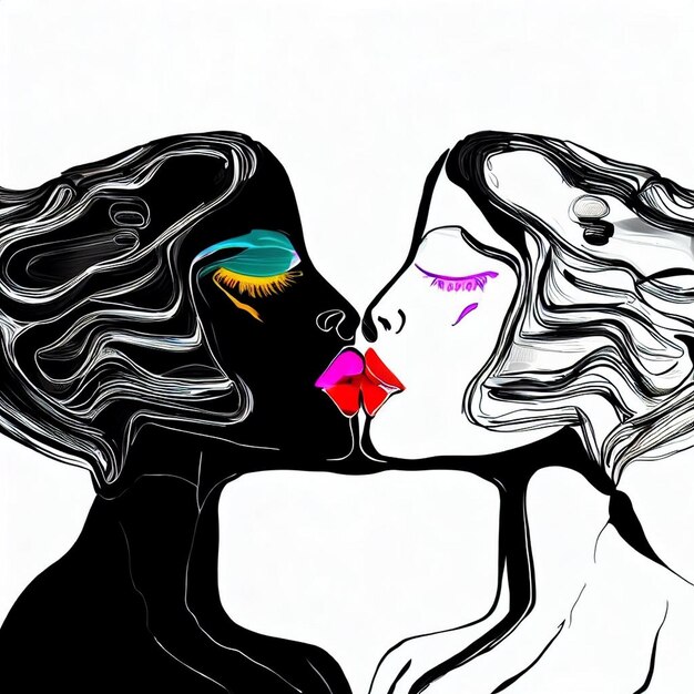 Embrasser l'amour Un dessin au charbon célébrant la diversité et l'égalité dans la romance