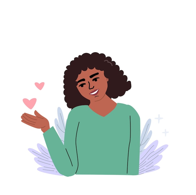 Embrasser l'amour-propre et la positivité illustration d'une femme avec des symboles de cœur