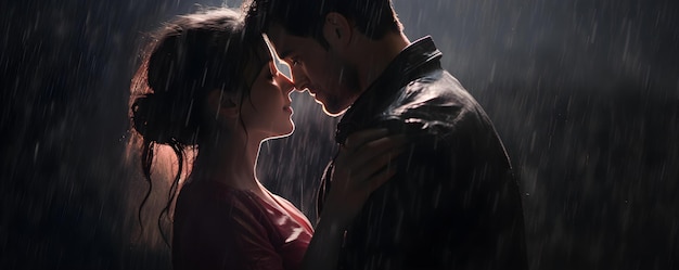 Embrasser l'amour à travers un baiser romantique sous la pluie Concept Moments romantiques Photographie de jour de pluie Amour sous la pluia