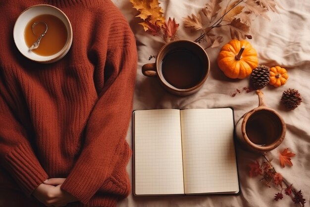 Embrasser l'automne se livrer à un confort confortable avec des tasses de citrouille des pulls tricotés et un Ri réconfortant