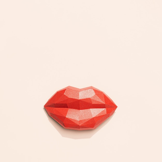 Embrasser les lèvres de la femme de couleur rouge sur fond clair de couleur champagne.