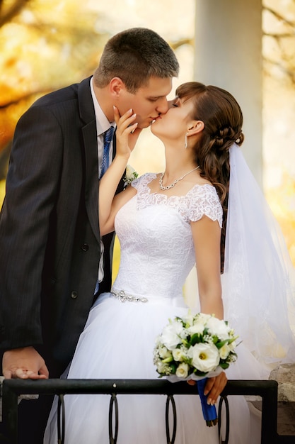 Embrasser Le Marié Et La Mariée Dans Le Parc