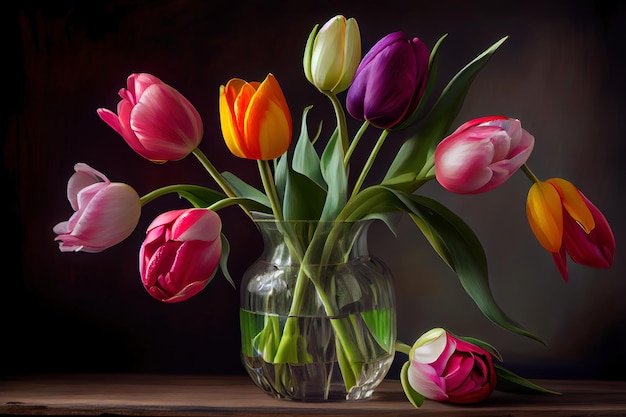 Embrassez la beauté joyeuse des tulipes Generative Ai