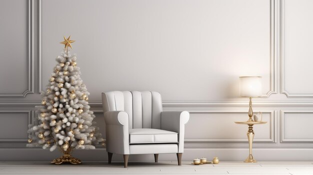 Embrassez la chaleur de la saison dans ce simple salon de Noël Un fauteuil confortable et un petit arbre créent un cadre de vacances intime