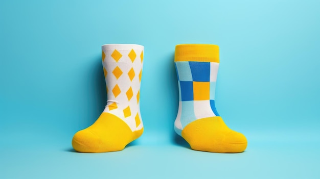 Embrassez le charme de chaussettes assorties contre un décor géométrique vibrant un capricieux