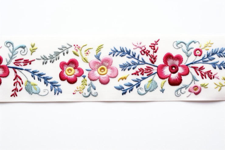Photo embroiderie d'un ruban à bordure d'art à motifs de porcelaine