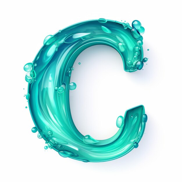 Photo Émeraude vibrante et cyan 3d la lettre c dans l'eau liquide bleue