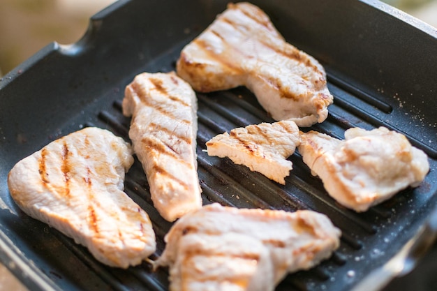 Emincé de filet de dinde grillé à la poêle Viande frite sans beurre