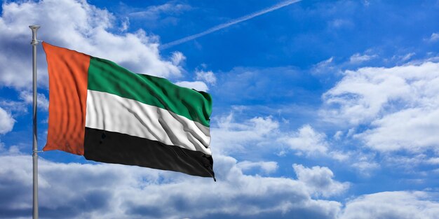 Emirats Arabes Unis agitant le drapeau sur l'illustration 3d du ciel bleu