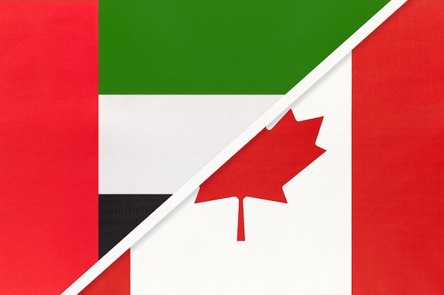 Emirats Arabes Unis ou EAU et Canada, symbole de deux drapeaux nationaux du textile.