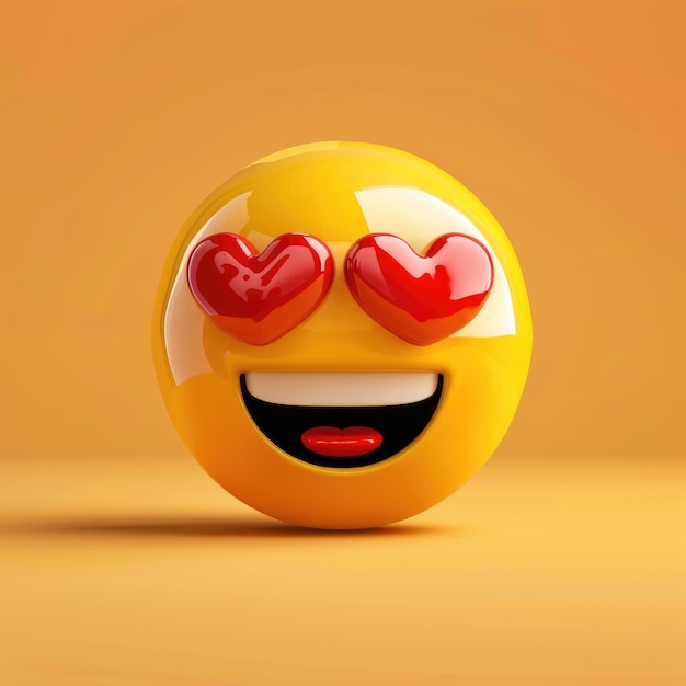 Un emoji jaune joyeux avec des yeux de cœur et un grand rire un symbole d'amour et d'affection