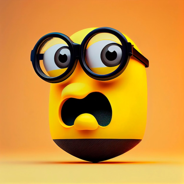 Emoji jaune avec visage effrayé, rendu 3d