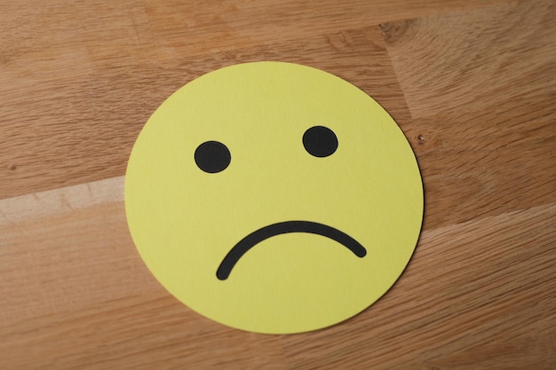 Photo emoji papier jaune avec une expression de visage triste