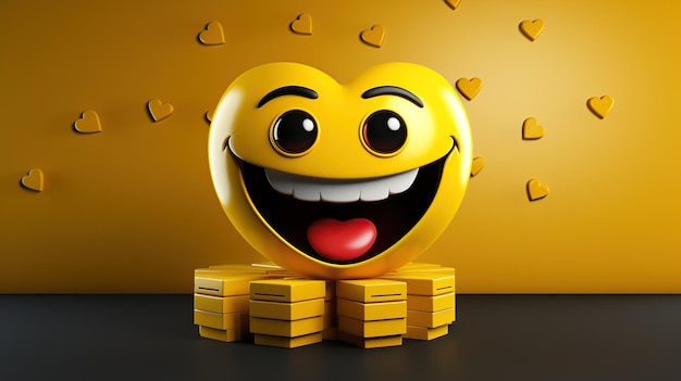 Emoji de rire d'amour 3D sur fond jaune isolé