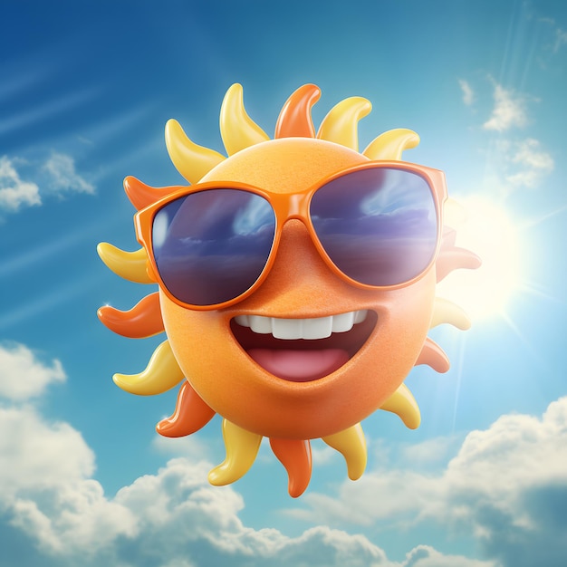 Photo un emoji de soleil heureux avec des lunettes de soleil dans le ciel