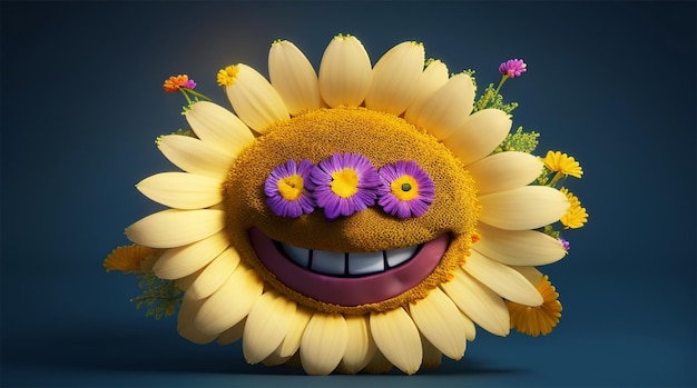 Un emoji souriant avec une couronne de fleurs dessus