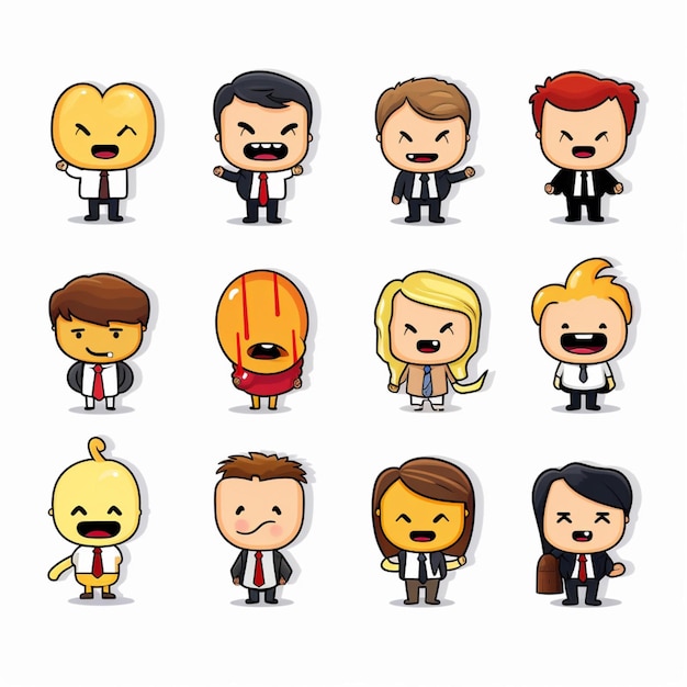Photo des emojis de bureau 2d illustrés par des vecteurs de dessins animés sur un dos blanc