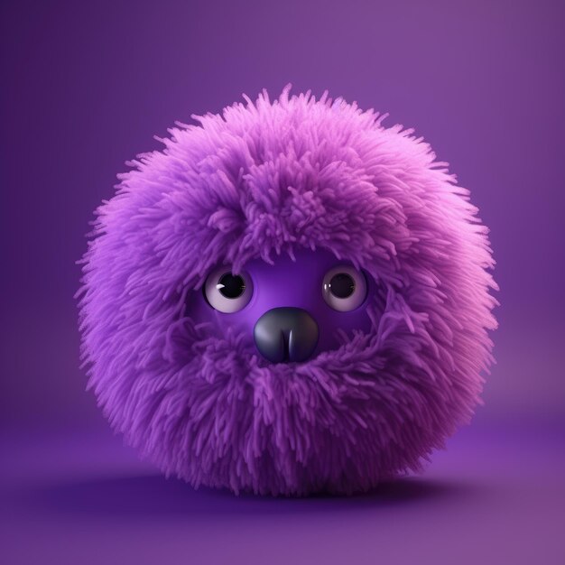 Photo un emoticon à fourrure violette avec des yeux et une bouche