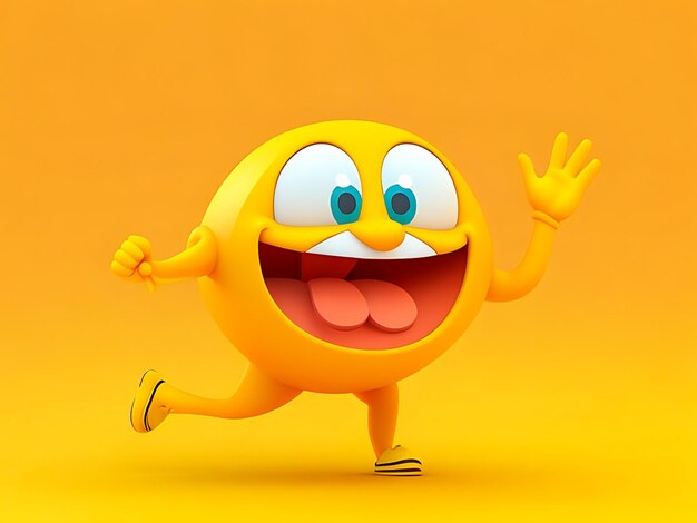 Photo emoticon heureux et riant sur un fond jaune