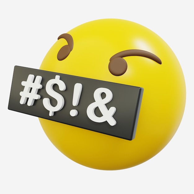 Photo Émoticône 3d maudissant mot emoji de dessin animé censuré ou smiley boule jaune