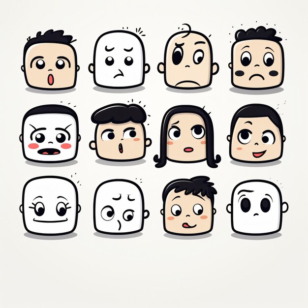Photo les émoticônes de fond blanc collection d'emoticônes des visages souriants peints emoticons emoji