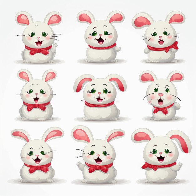 Photo les emoticons du nouvel an sont des emoticons de lapins drôles dans le style des dessins animés.