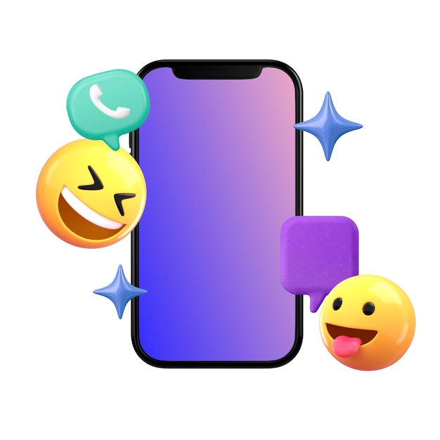 Emoticons heureux autocollant png écran de téléphone vide fond transparent