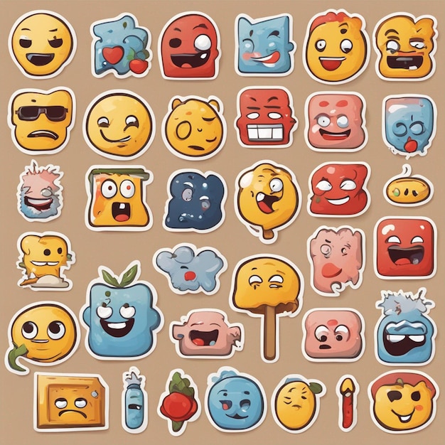 Des emoticons vectoriels, des autocollants, des papiers peints et des illustrations