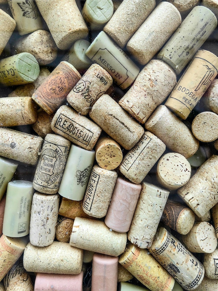Photo empilement de fond de liège de vin avec différentes années de récolte