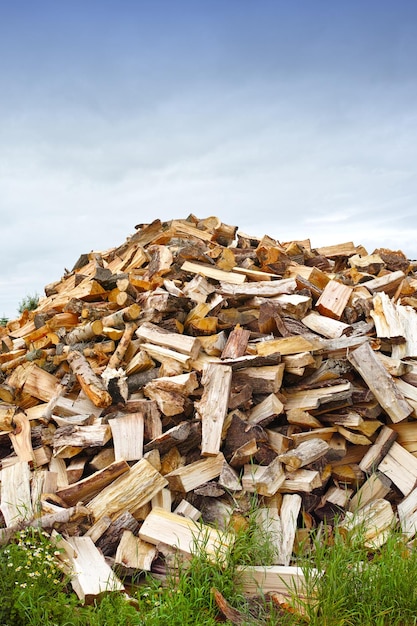 Photo empiler pour l'hiver un gros tas de bois