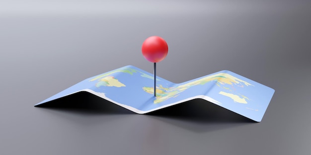 Emplacement du pointeur de broche rouge sur la carte du monde au-dessus de la vue Voyage navigation concept GPS