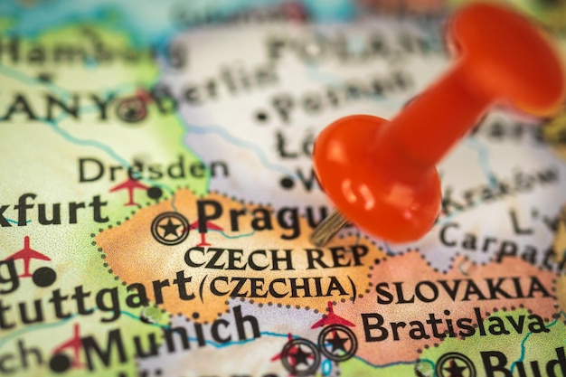 Emplacement République tchèque Tchéquie punaise sur la carte gros plan marqueur de destination pour le tourisme de voyage et le concept de voyage Europe