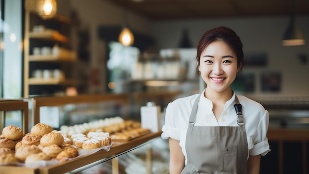 Photo un employé d'une boulangerie dans une boulongerie