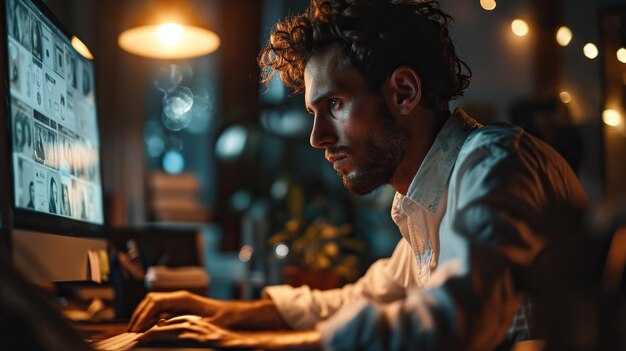 Photo un employé de bureau assis à son bureau et hors de son écran