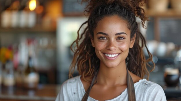 L'employé d'un café amical avec un beau sourire