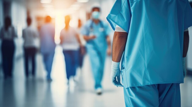 Photo l'employé de santé qui marche dans le couloir de l'hôpital