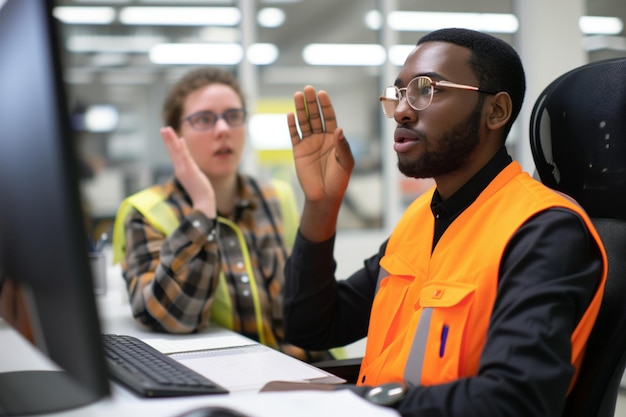 Photo employé sourd communiquant par la langue des signes