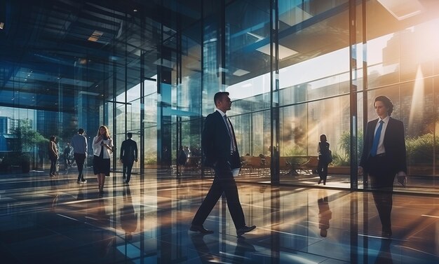 Photo des employés de bureau flous qui marchent